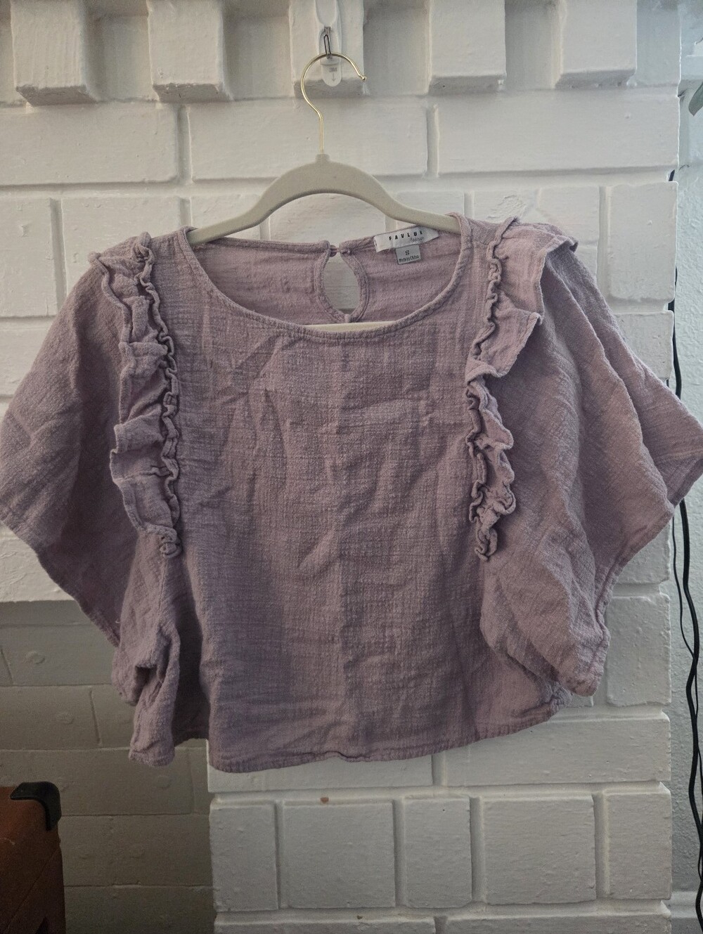 Zara Womens Dusty Lavender Ruffle Short Sleeve Cropped Blouse